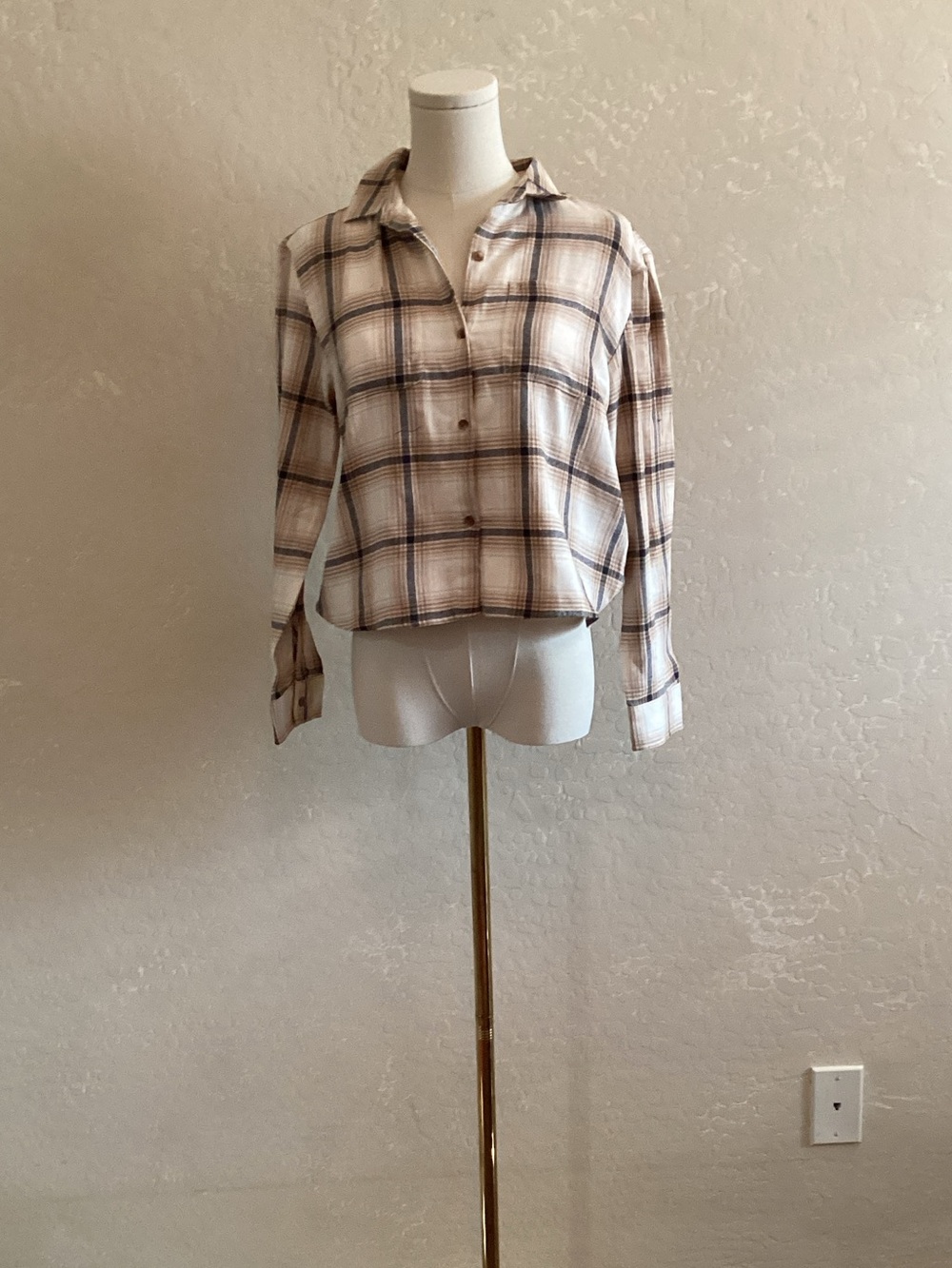 Old Navy Beige and Brown Plaid Kids Jacket